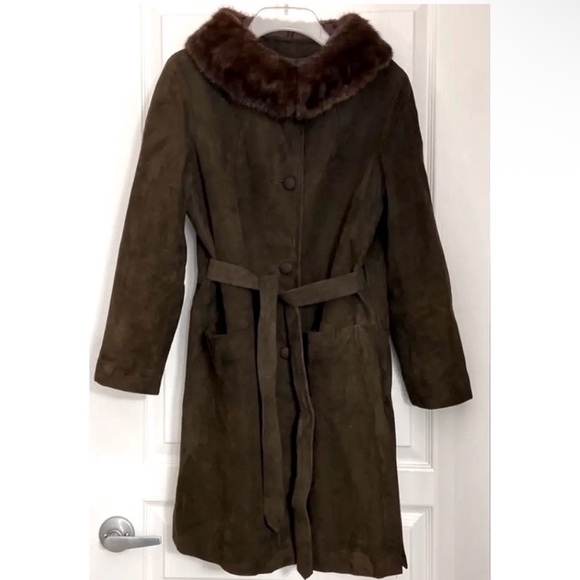 Vintage Dress Overcoat Suede Mink Collar 50's 60's Unbranded - Picture 2 of 6